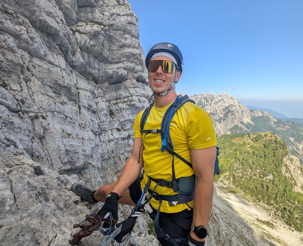 Samuel Lehner bei einem Klettersteig